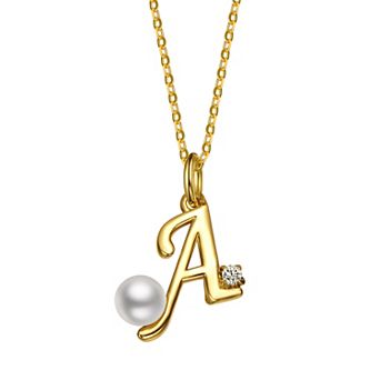 14k Gold Plated Simulated Pearl Initial Pendant Necklace