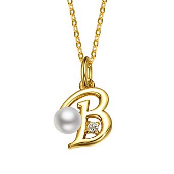14k Gold Plated Simulated Pearl Initial Pendant Necklace