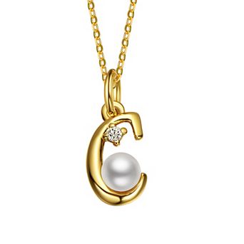14k Gold Plated Simulated Pearl Initial Pendant Necklace