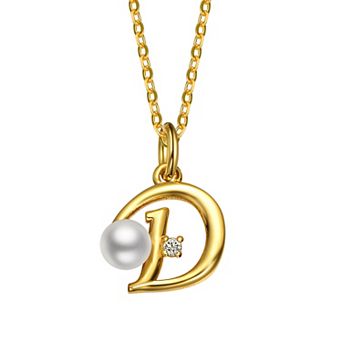 14k Gold Plated Simulated Pearl Initial Pendant Necklace