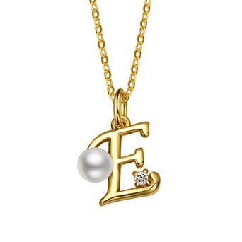 14k Gold Plated Simulated Pearl Initial Pendant Necklace