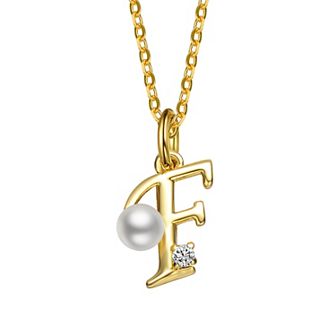 14k Gold Plated Simulated Pearl Initial Pendant Necklace