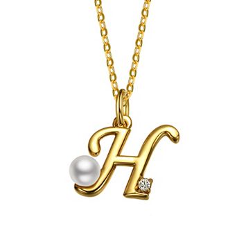 14k Gold Plated Simulated Pearl Initial Pendant Necklace