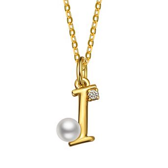 14k Gold Plated Simulated Pearl Initial Pendant Necklace