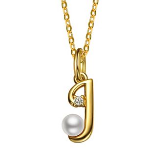 14k Gold Plated Simulated Pearl Initial Pendant Necklace