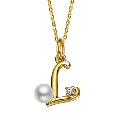 14K Gold Plated Simulated Pearl Initial Pendant Necklace Women s Size 16