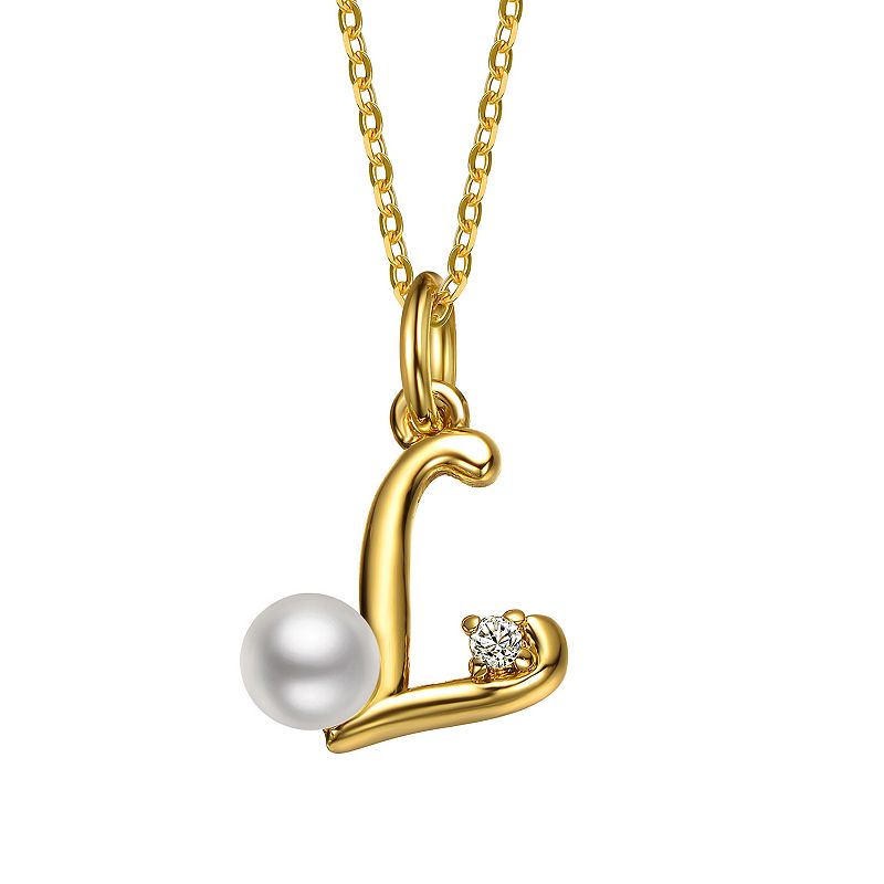 14k Gold Plated Simulated Pearl Initial Pendant Necklace, Women's, Size: 16"