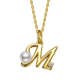 14k Gold Plated Simulated Pearl Initial Pendant Necklace