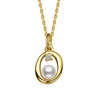 14k Gold Plated Simulated Pearl Initial Pendant Necklace