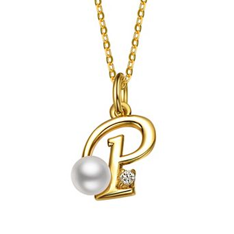 14k Gold Plated Simulated Pearl Initial Pendant Necklace