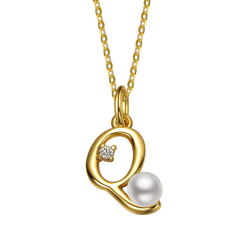 14k Gold Plated Simulated Pearl Initial Pendant Necklace, Women's, Size: 16", Q