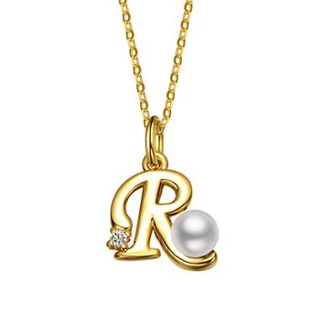 14k Gold Plated Simulated Pearl Initial Pendant Necklace