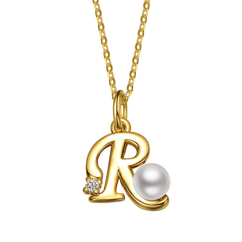 14k Gold Plated Simulated Pearl Initial Pendant Necklace, Women's, 