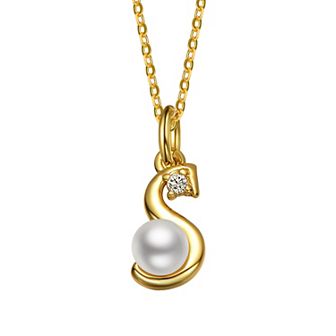 14k Gold Plated Simulated Pearl Initial Pendant Necklace