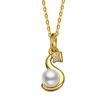14k Gold Plated Simulated Pearl Initial Pendant Necklace