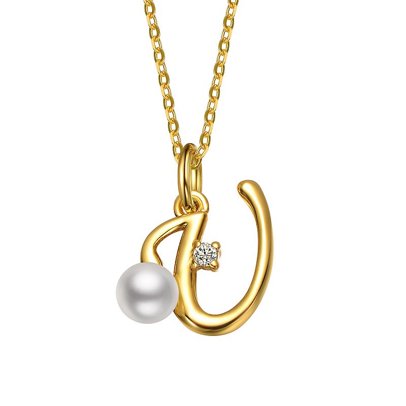 14k Gold Plated Simulated Pearl Initial Pendant Necklace, Women's, Size: 16"