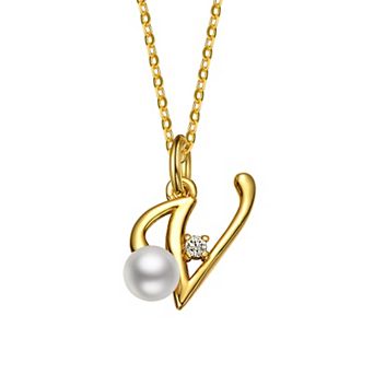 14k Gold Plated Simulated Pearl Initial Pendant Necklace