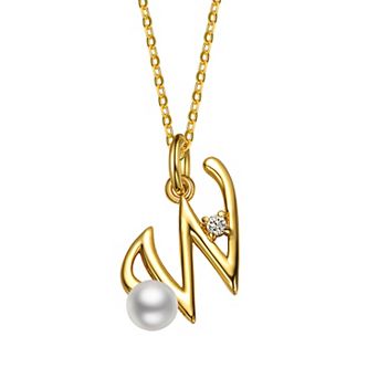 14k Gold Plated Simulated Pearl Initial Pendant Necklace