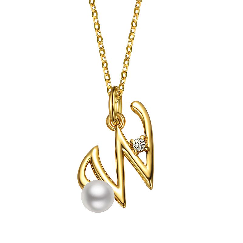 14k Gold Plated Simulated Pearl Initial Pendant Necklace, Women's, Size: 16"