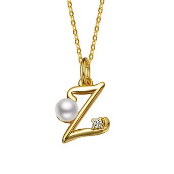 14k Gold Plated Simulated Pearl Initial Pendant Necklace