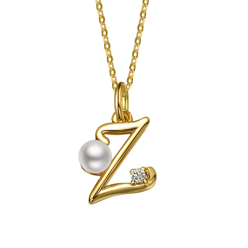 14k Gold Plated Simulated Pearl Initial Pendant Necklace, Women's, Size: 16"