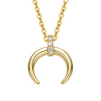 14k Gold Plated Cubic Zirconia Crescent Horn Pendant Necklace