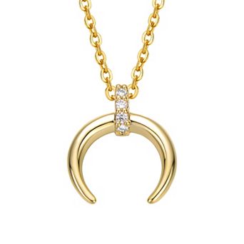 14k Gold Plated Cubic Zirconia Crescent Horn Pendant Necklace