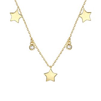 14k Gold Plated Cubic Zirconia Drops Star Charm Necklace