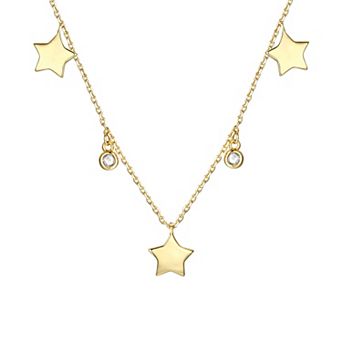 14k Gold Plated Cubic Zirconia Drops Star Charm Necklace