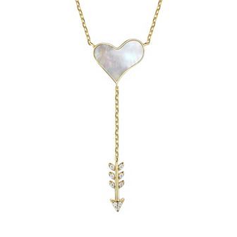 14k Gold Plated Cubic Zirconia & Mother of Pearl Cupid’s Arrow Heart Y-Necklace