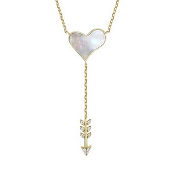 14k Gold Plated Cubic Zirconia & Mother of Pearl Cupid’s Arrow Heart Y-Necklace