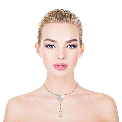 14k Gold Plated Cubic Zirconia & Mother of Pearl Cupid’s Arrow Heart Y-Necklace