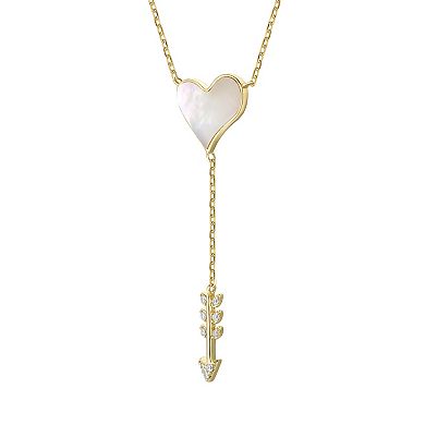 14k Gold Plated Cubic Zirconia & Mother of Pearl Cupid’s Arrow Heart Y-Necklace