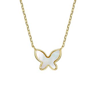 Kids' 14k Gold Plated Mother of Pearl Butterfly Layering Pendant Necklace