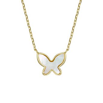 Kids' 14k Gold Plated Mother of Pearl Butterfly Layering Pendant Necklace