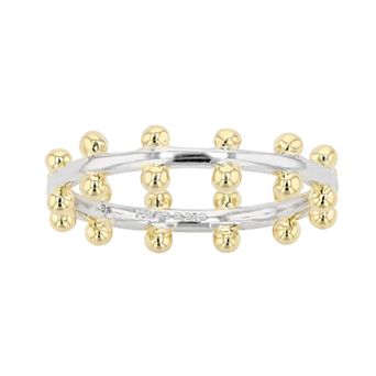Rhodium and 14K Gold Plated Bead Band Ring