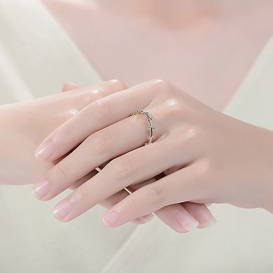 Rhodium and 14K Gold Plated Bead Band Ring