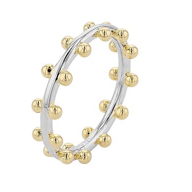 Rhodium and 14K Gold Plated Bead Band Ring