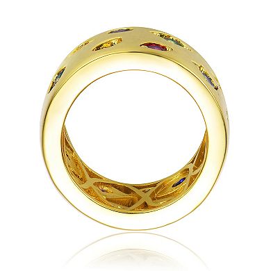 14k Gold Plated Multi-Colored Cubic Zirconia Wide Band Ring