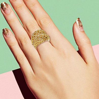 14k Yellow Gold Plated Concave Filigree Wire Dome-Shaped Adjustable Ring