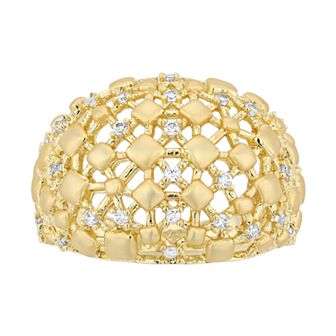 14k Yellow Gold Plated Cubic Zirconia Dome-Shaped Textured Nugget Ring