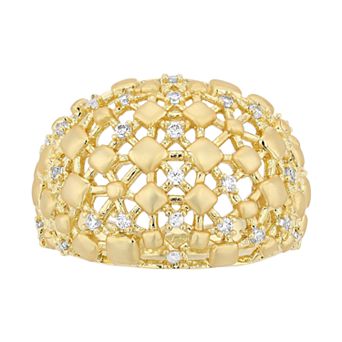 14k Yellow Gold Plated Cubic Zirconia Dome-Shaped Textured Nugget Ring