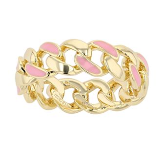 Gold Tone Pink Enamel Band Ring