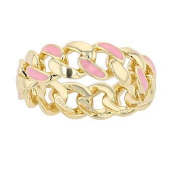 Gold Tone Pink Enamel Band Ring