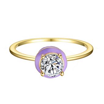 14k Gold Plated Cubic Zirconia & Enamel Bezel Stacking Ring