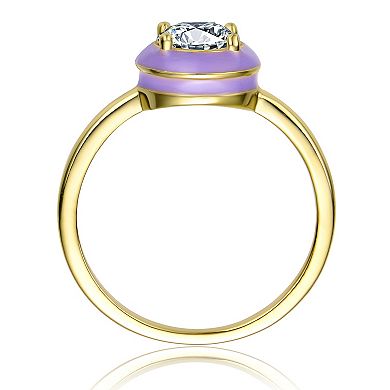 14k Gold Plated Cubic Zirconia & Enamel Bezel Stacking Ring
