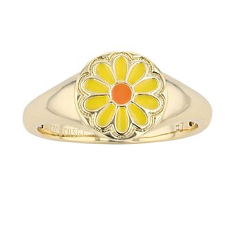 Gold Tone Yellow Enamel Flower Ring