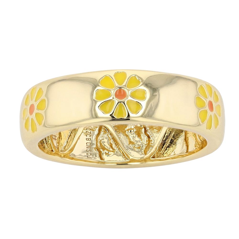 Gold Tone Yellow & Orange Enamel Daisy Stacking Band Ring