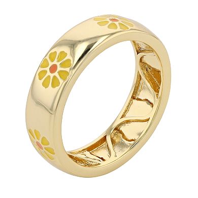 Gold Tone Yellow & Orange Enamel Daisy Stacking Band Ring