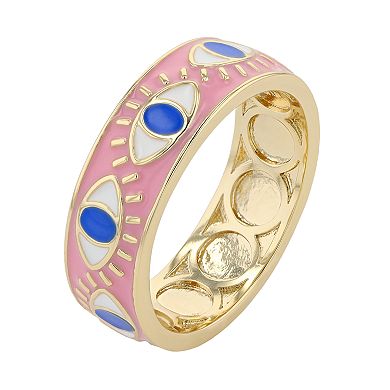 Gold Tone Pink Enamel Evil Eye Band Ring